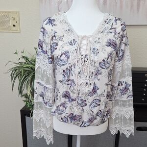 WHITE HOUSE BLACK MARKET Boho Style Pullover Blouse Sz M